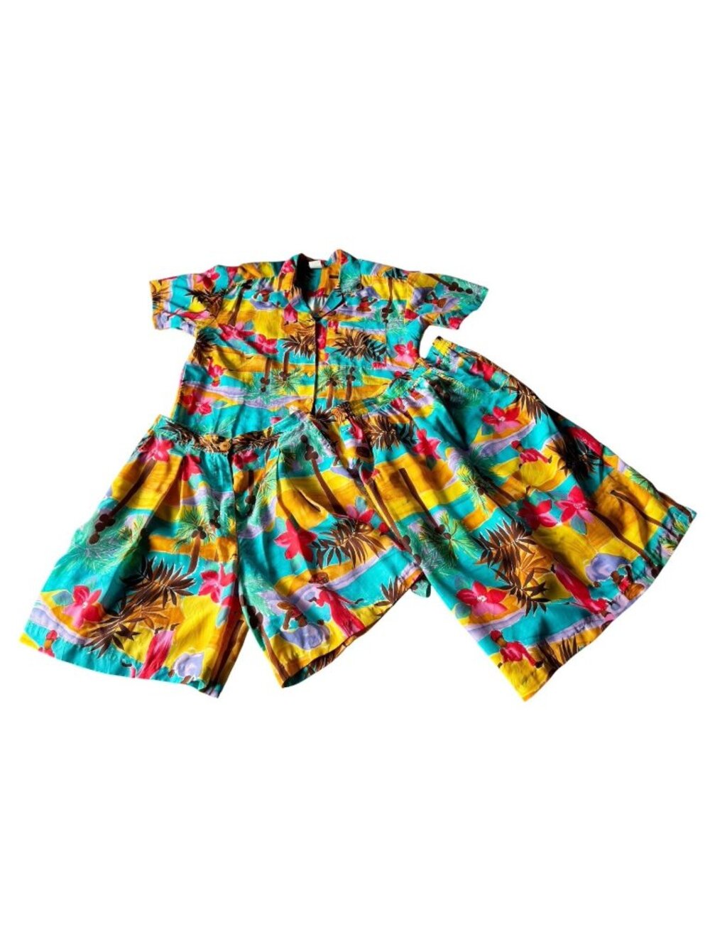 VTG Carol Anderson Matching Tropical Floral Blouse, Shorts, Skirt Set